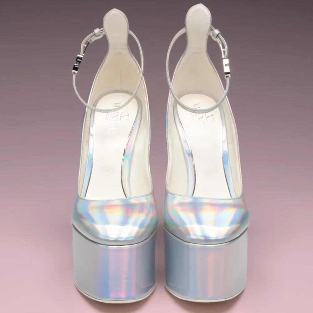 SOLD - Valentino Tan-Go 155 Silver Iridescent Platform Pumps - Picture 4 of 12
